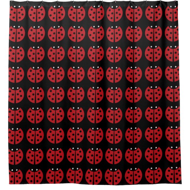 Rideau en douche noir et rouge de coccinelle (Devant)