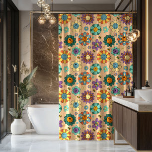 Rideau Pastel Rétro Funky Style Salle de Bain 70s