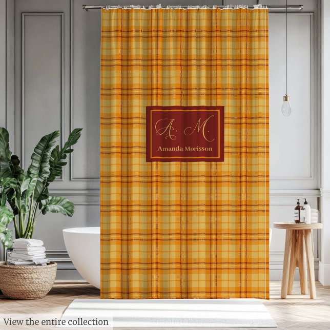 Rideau Tartan Moderne de Luxe avec Nom Personnalis (Modern Fall Tartan Curtain Chic Custom Name Accent)
