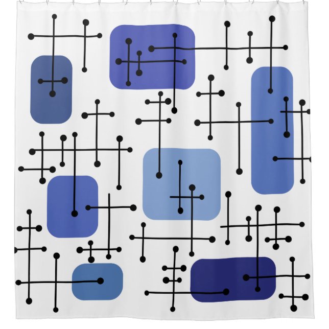 Rideaux De Douche 1950 Eames Era Art Crosshairs Blanc Bleu (Devant)