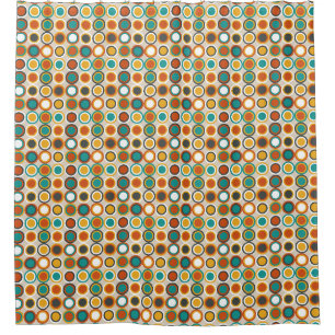 Rideaux De Douche 1970 Funky Circles Motif Orange Brown Turquoise