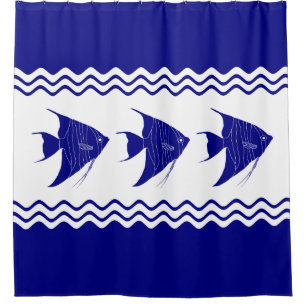 Rideaux De Douche 3 Décor Côtier Bleu Et Blanc De La Marine