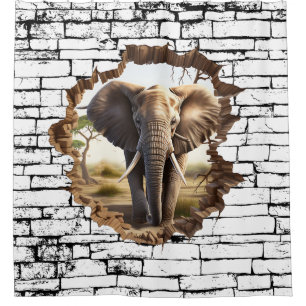 Rideaux De Douche 3D Elephant Wall Break Art - Safari réaliste (2)