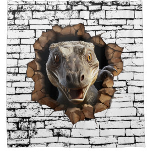 Rideaux De Douche 3D Iguana Wall Break Art - Safari réaliste