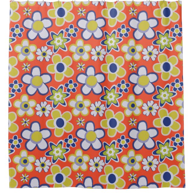 Rideaux De Douche 60, 70's Retro Super Floral (Devant)