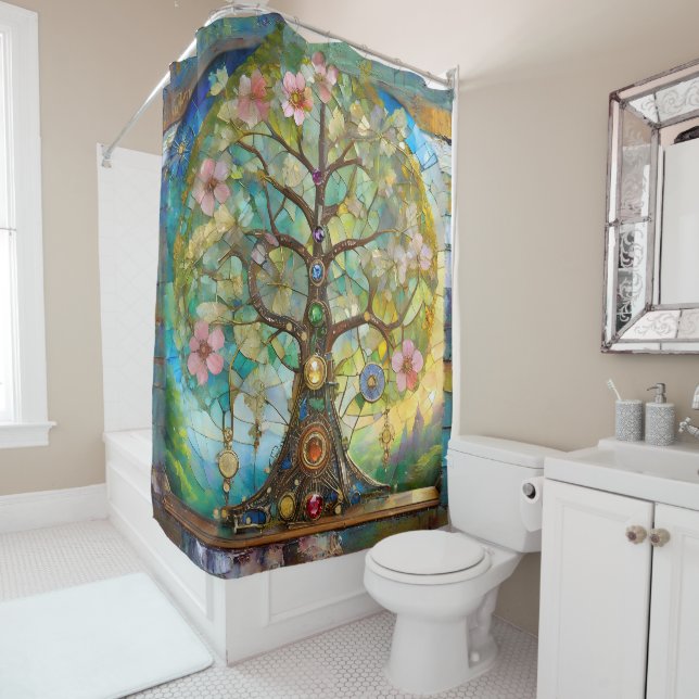 Rideaux De Douche 7 Chakra Fleurissant Arbre De Vie (En situation)