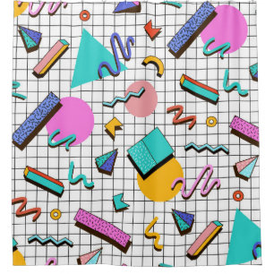 Rideaux De Douche 80s À damiers lumineux : Vintage Géométrique.