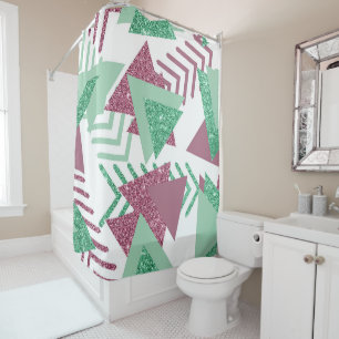 Rideaux De Douche 80s Abstraits frais   Motif de formes rose et vert