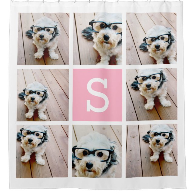 Rideaux De Douche 8 Collage photo avec monogramme rose (Devant)