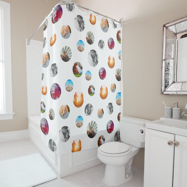 Rideaux De Douche 8 Photo polka point Cercles Modèles tissu blanc (En situation)