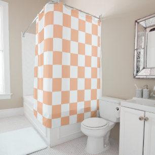 Rideaux De Douche à damiers carré pêche orange blanc géométrique