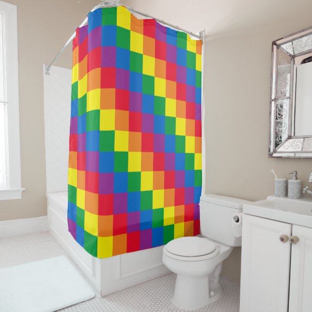 Rideaux De Douche À damiers Rainbow (En situation)