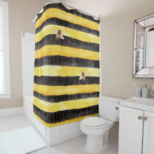 Rideaux De Douche Abeille jaune doré à rayures noires 