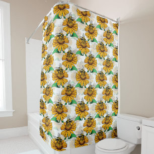 Rideaux De Douche Abeille sur le Motif de fleurs de tournesol