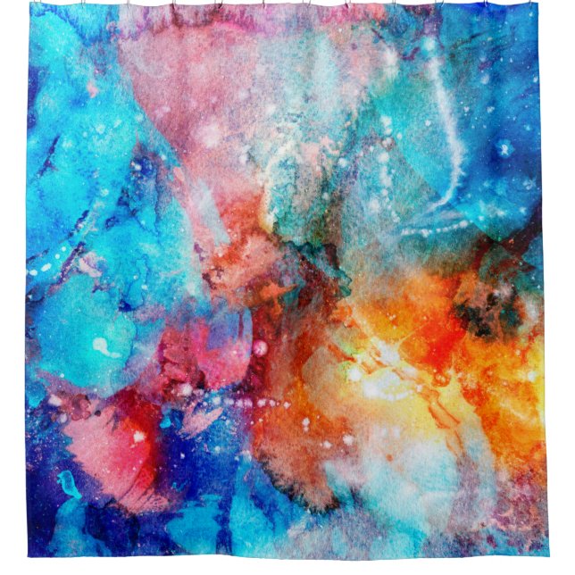 Rideaux De Douche Abstract hand-made texture. Marbling blue and oran (Devant)