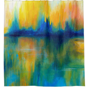 Rideaux De Douche Abstrait 14 orange bleu vert