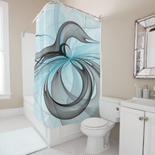 Rideaux De Douche Abstrait Anthracite Gris Bleu Moderne Fractage Art