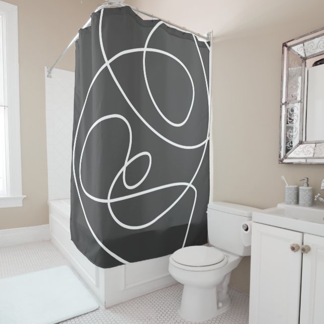 Rideaux De Douche Abstrait contemporain Art moderne chic noir blanc (En situation)