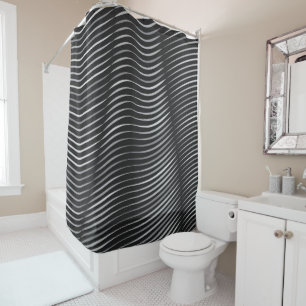 Rideaux De Douche Abstrait contemporain noir et argent