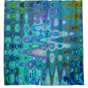 Rideaux De Douche Abstrait couleur bleu vague Mosaïque rétro