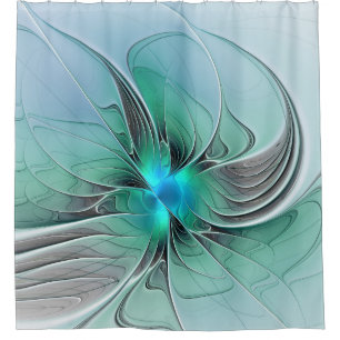 Rideaux De Douche Abstrait De Bleu, Art Fractal Moderne