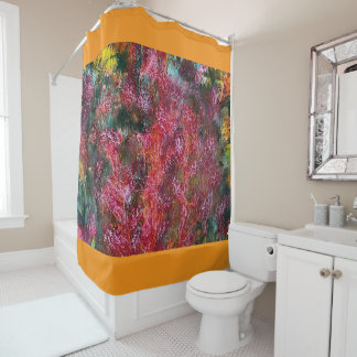 Rideaux De Douche Abstrait floral coloré avec bordure orange