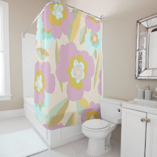 Rideaux De Douche Abstrait Floral Pastel Lilac Motif