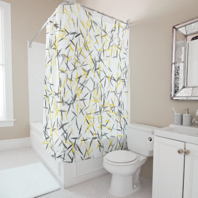 Rideaux De Douche Abstrait gris jaune (En situation)