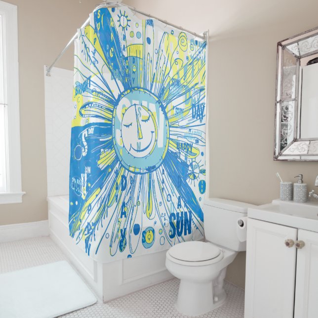 Rideaux De Douche Abstrait Happy Whimsical Sun Word Art (En situation)