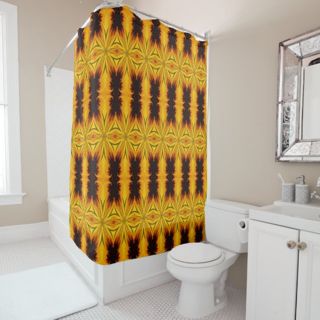 Rideaux De Douche Abstrait Jaune Et Motif Brown (En situation)