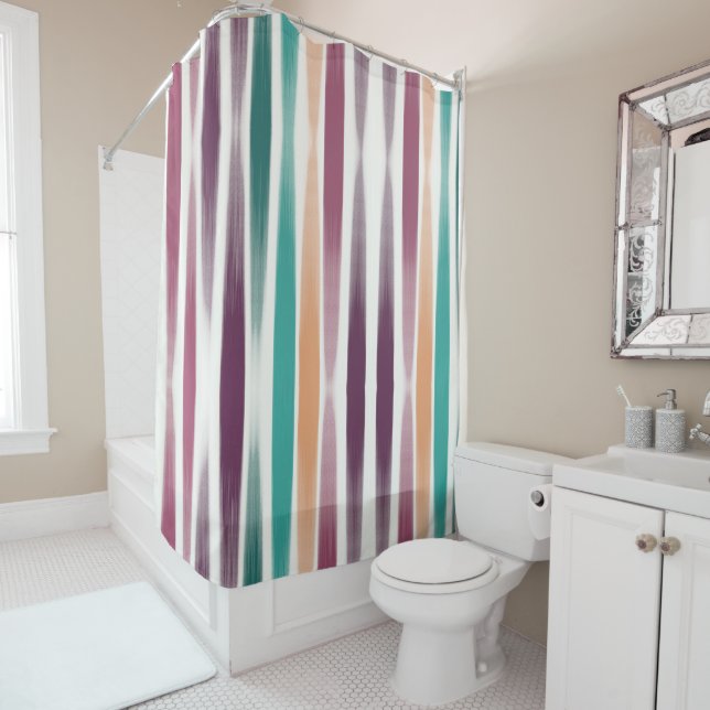Rideaux De Douche Abstrait Marsala violet Turquoise Brush strokies (En situation)
