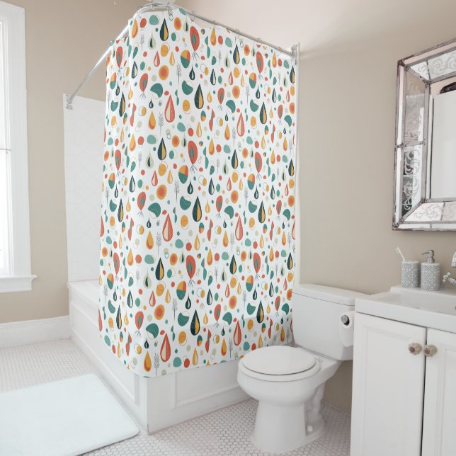 Rideaux De Douche Abstrait Mid-Century Nature moderne Raindrop (En situation)