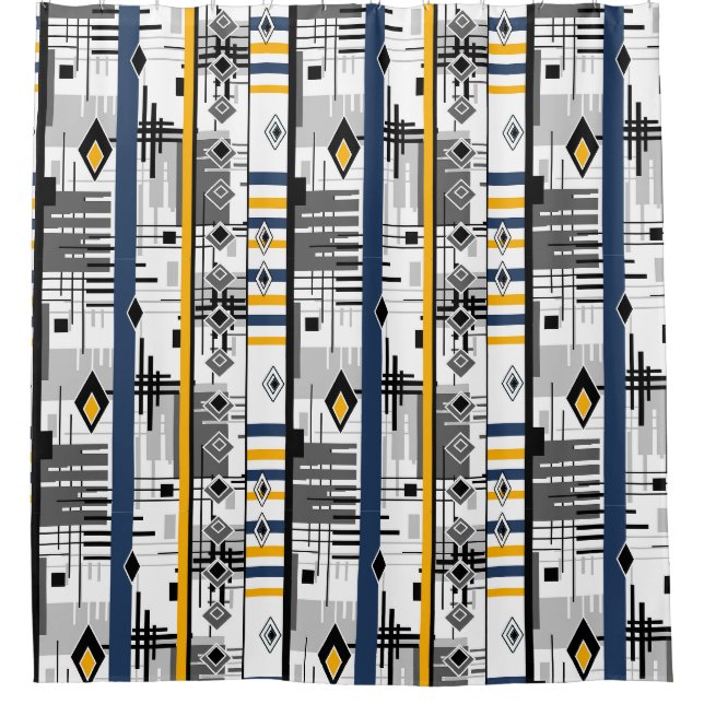 Rideaux De Douche Abstrait moderne noir blanc jaune ornement geo (Devant)