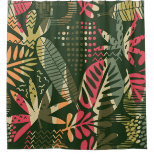 Rideaux De Douche Abstrait motif sans faille avec des feuilles tropi