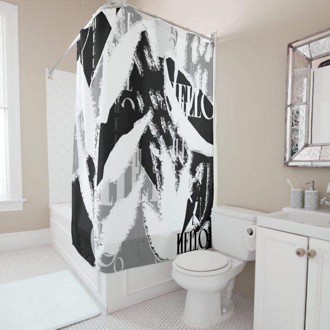 Rideaux De Douche Abstrait noir blanc gris (En situation)