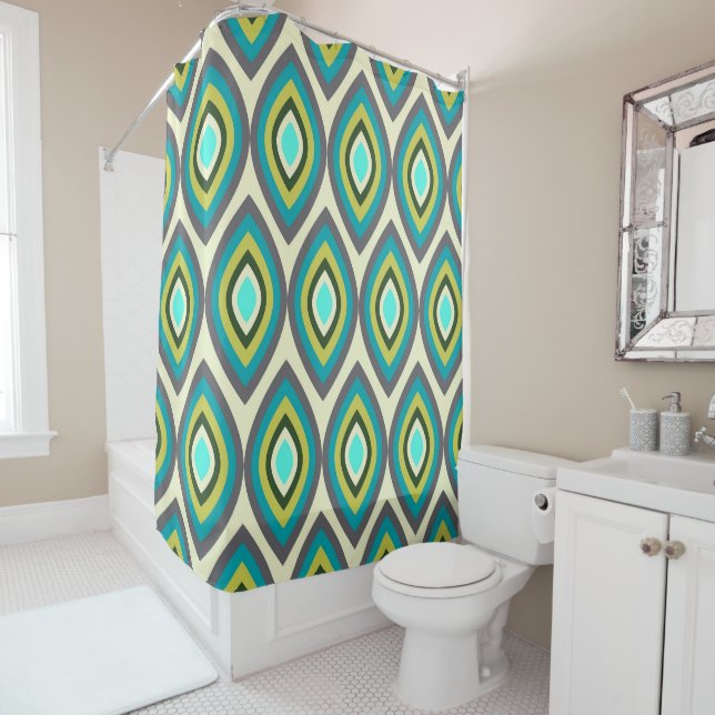 Rideaux De Douche Abstrait ovale vert et bleu (En situation)