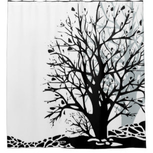 Rideaux De Douche Abstrait silhouette d'arbre noir moderne ombre bla