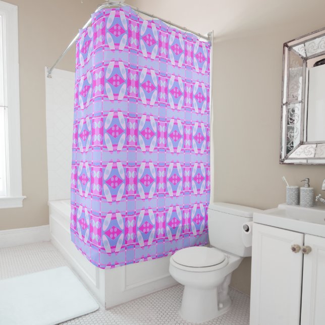 Rideaux De Douche Abstrait surf Hot rose violet (En situation)