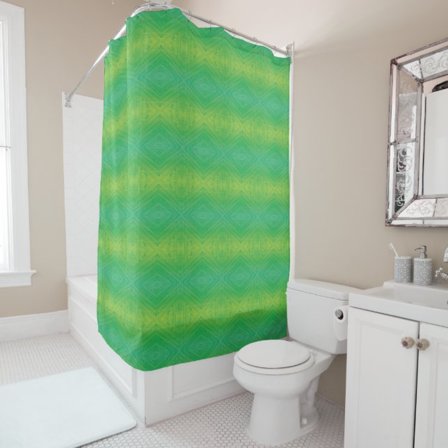 Rideaux De Douche Acceptation | Motif de Shibori jaune bleu (En situation)