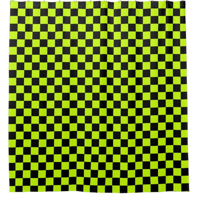 Rideaux De Douche Acid green black checkerboard pattern (Devant)
