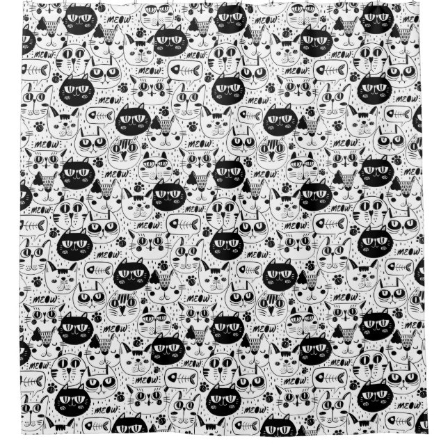 Rideaux De Douche Adorable Motif de chats Doodle (Devant)