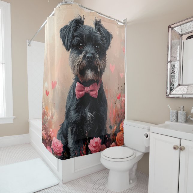Rideaux De Douche Affenpinscher avec Rose - Saint Valentin (En situation)