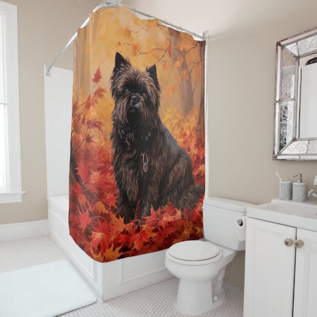 Rideaux De Douche Affenpinscher en automne Feuilles automne Inspiré (En situation)