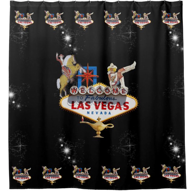 Rideaux De Douche Affiche de bienvenue Las Vegas Sur Arrière - plan  (Devant)