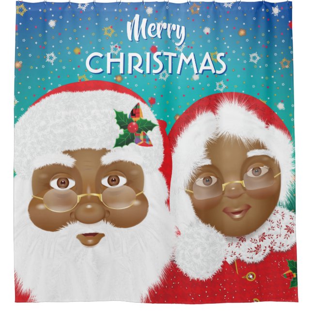 Rideaux De Douche African American Père Noël et Mme Claus Christmas (Devant)