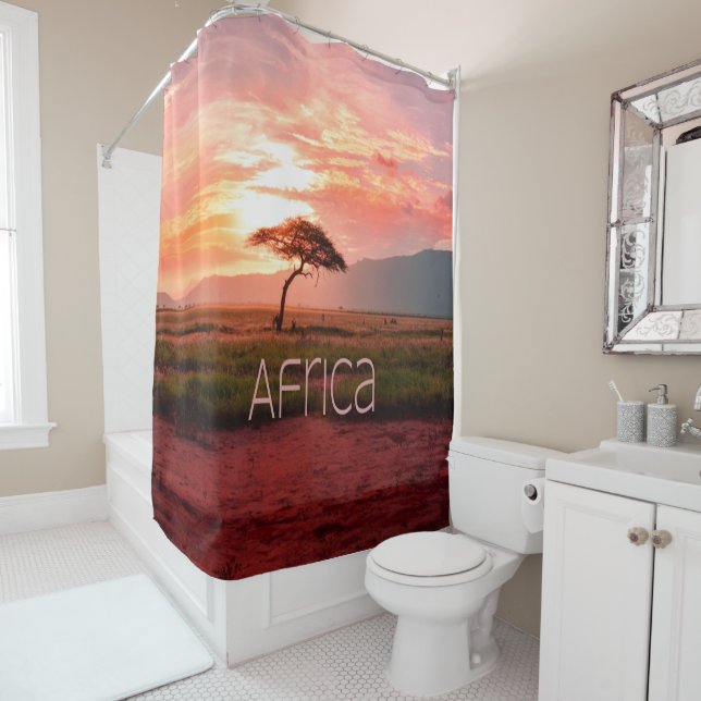Rideaux De Douche Afrique Coucher de soleil (En situation)