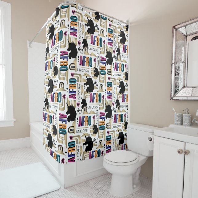 Rideaux De Douche Afro Unicorn Bold Motif (En situation)