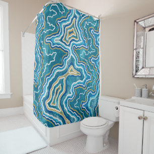 Rideaux De Douche Agate graphique en or bleu
