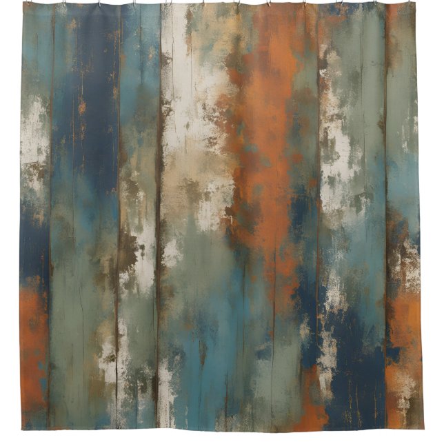 Rideaux De Douche Agritourisme rustique Turquoise orange beige (Devant)