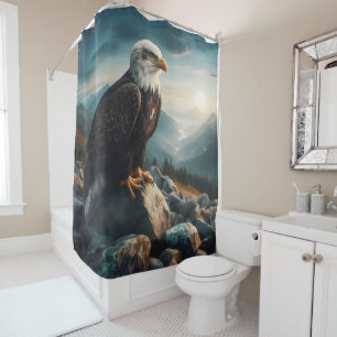 Rideaux De Douche Aigle perché sur le terrain rocheux
